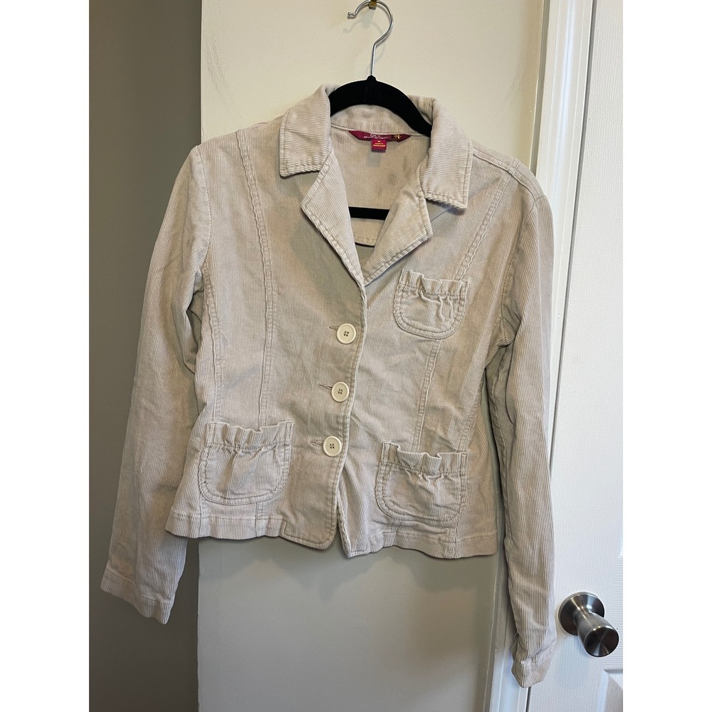 SO Real So Right Tan Corduroy Blazer Jacket Ruffle Pockets Beige Medium